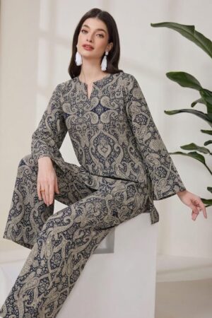 Stylish cotton co-ord set with printed kurti and matching pants, perfect for casual and ethnic wear.
