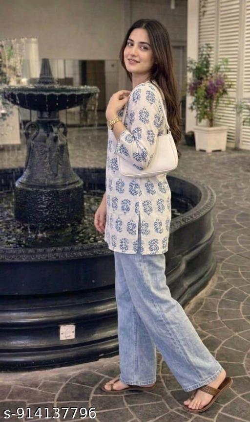 Women White Embroidery Kurti|| Topwear||Daily Wear Kurti - Image 2