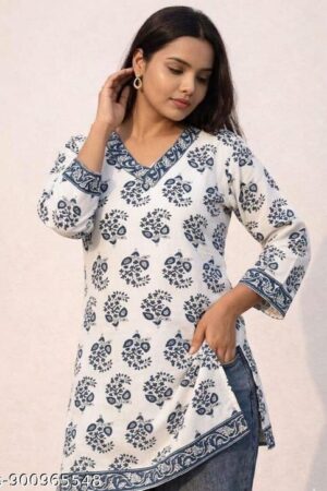 Rayon White & Black Floral Printed Short Kurti Kurta Top For Women & Girls | Stylish Ethnic Wear Short Kurti | Casual Daily Wear Office Wear Kurti