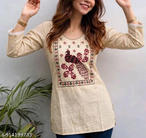 Women Ethnic Beige Kurti with Peacock Design Embroidery - Image 4