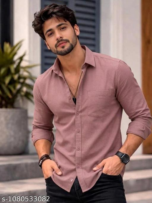 Men's Rose Pink Solid Shirt | Cotton Blend Full Sleeve Regular Fit Shirt for Men | Casual & Office Wear