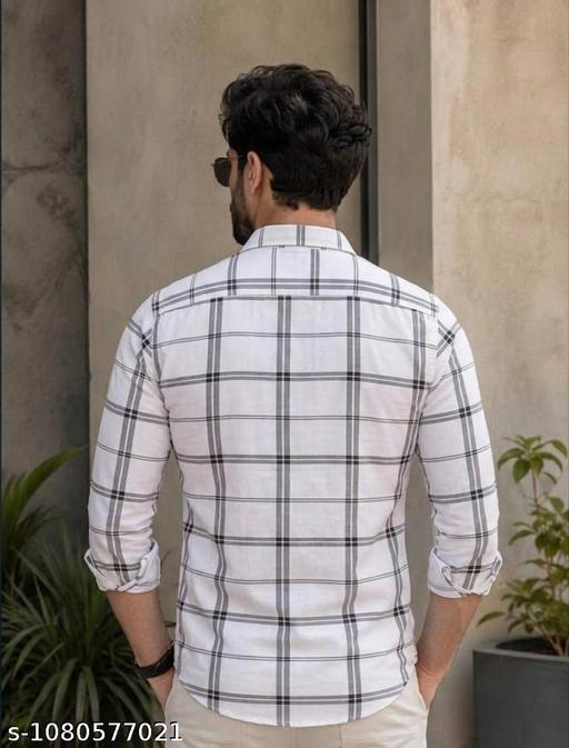 Men's White Checked Shirt | Cotton Blend Full Sleeve Regular Fit Shirt for Men | Casual & Office Wear - Image 4