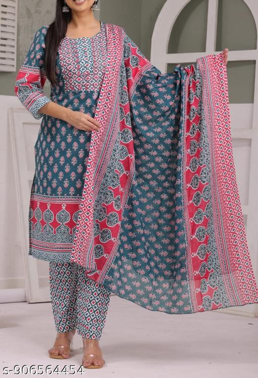 Women Blue Cotton Kurti Bottom with dupatta//traditional kurti set//Daily Wear//Office Wear - Image 2