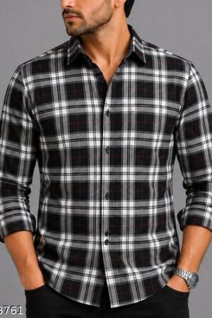 Men’s Black, Grey & White Checkered Shirt | Stylish Full Sleeve Cotton Blend Shirt for Men | Men’s Black, Grey & White Checkered Full Sleeve Shirt | Comfortable Every Wear Shirt for Office, College, Casual & Party Wear