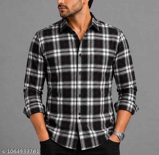 Men’s Black, Grey & White Checkered Shirt | Stylish Full Sleeve Cotton Blend Shirt for Men | Men’s Black, Grey & White Checkered Full Sleeve Shirt | Comfortable Every Wear Shirt for Office, College, Casual & Party Wear