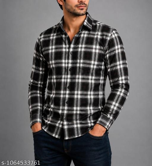 Men’s Black, Grey & White Checkered Shirt | Stylish Full Sleeve Cotton Blend Shirt for Men | Men’s Black, Grey & White Checkered Full Sleeve Shirt | Comfortable Every Wear Shirt for Office, College, Casual & Party Wear - Image 6