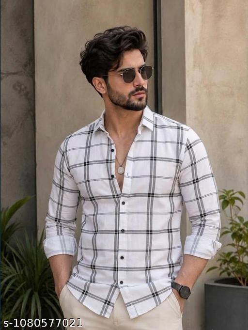 Men's White Checked Shirt | Cotton Blend Full Sleeve Regular Fit Shirt for Men | Casual & Office Wear - Image 3