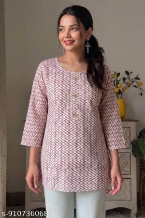 Women Cotton Short Kurti|| Topwear|| Chevron Printed Short Kurti|| Daily Wear Kurti|| Trading|| Style|| Office Wear