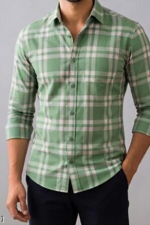 Men’s Premium Green Checked Full-Sleeve Casual Shirt