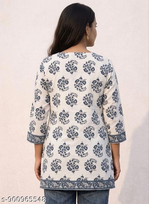 Rayon White & Black Floral Printed Short Kurti Kurta Top For Women & Girls | Stylish Ethnic Wear Short Kurti | Casual Daily Wear Office Wear Kurti - Image 2