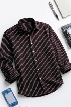 Men's Black & White Vertical Striped Shirt | Full Sleeve Cotton Blend Shirt for Men | Regular Fit Casual & Office Wear