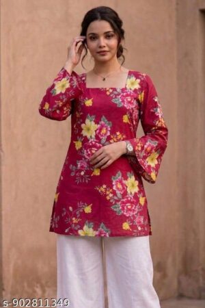 floral-printed short cotton kurti //fashion//style//daily wear//office wear