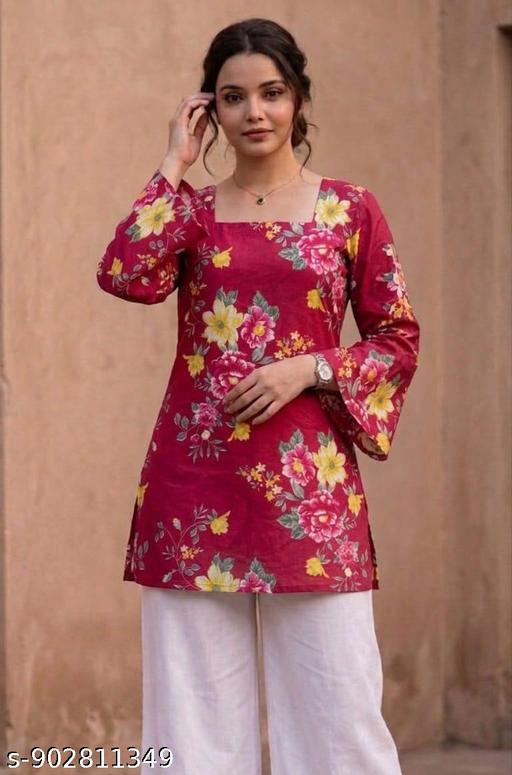 floral-printed short cotton kurti //fashion//style//daily wear//office wear