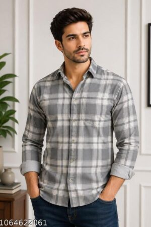 Men's Grey & White Checkered Cotton Blend Shirt | Full Sleeve Casual Shirt for Men | Regular Fit Everyday Wear