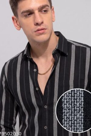 Men's Black & White Striped Cotton Blend Shirt | Full Sleeve Regular Fit Casual Shirt for Men | Stylish Office, College & Party Wear