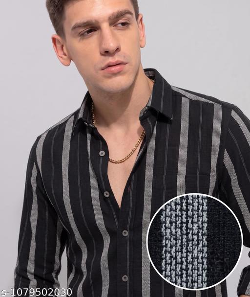 Men's Black & White Striped Cotton Blend Shirt | Full Sleeve Regular Fit Casual Shirt for Men | Stylish Office, College & Party Wear