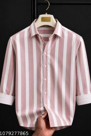 Men's Pink & White Striped Cotton Blend Shirt | Full Sleeve Regular Fit Casual Shirt for Men | Stylish Office, College & Party Wear