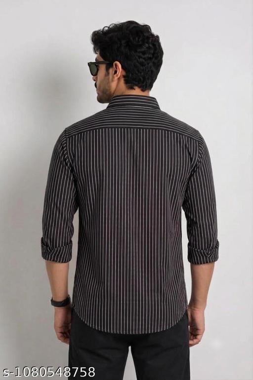 Men's Black & White Vertical Striped Shirt | Full Sleeve Cotton Blend Shirt for Men | Regular Fit Casual & Office Wear - Image 3