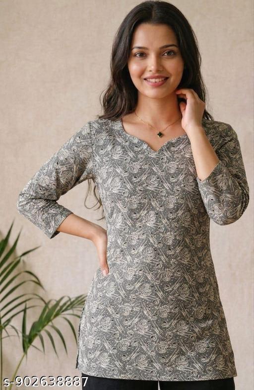 Pure Cotton Women Short Kurti || Cotton Blend Short Kurti with V Neck || daily wear || Printed kurti || office wear - Image 3