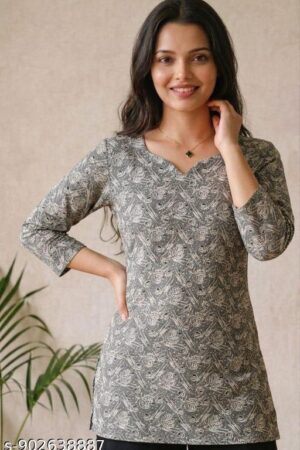 Pure Cotton Women Short Kurti || Cotton Blend Short Kurti with V Neck || daily wear || Printed kurti || office wear