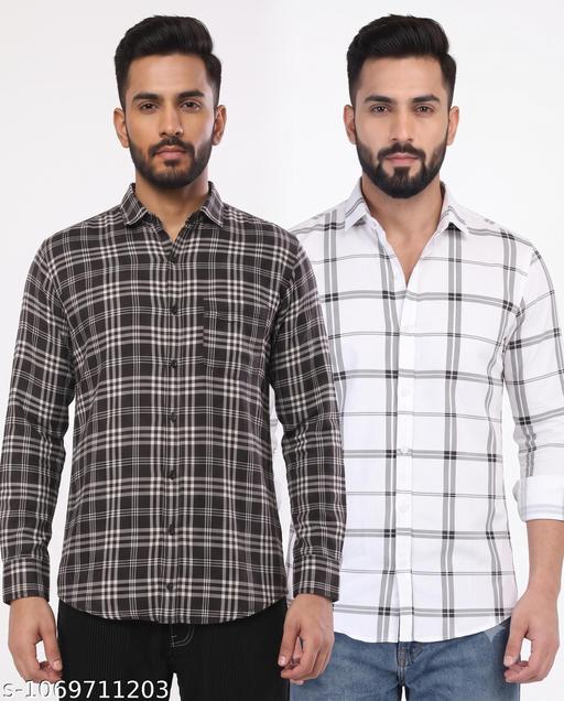 Men's Black & White Checkered Shirt Combo | Pack of 2 Full Sleeve Cotton Blend Shirts | Regular Fit Casual Shirts for Men | Office, College & Party Wear