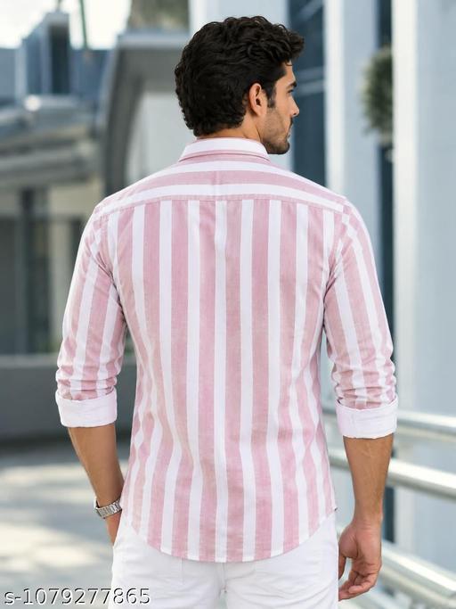 Men's Pink & White Striped Cotton Blend Shirt | Full Sleeve Regular Fit Casual Shirt for Men | Stylish Office, College & Party Wear - Image 8
