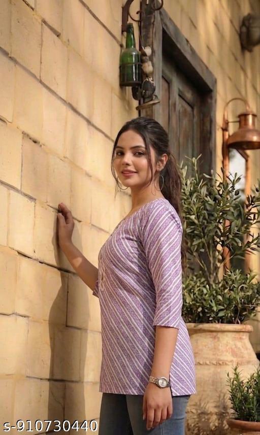 Women Lehariya Short Kurti// Cotton Kurti//Daily Wear//College Wear//Office Wear - Image 2