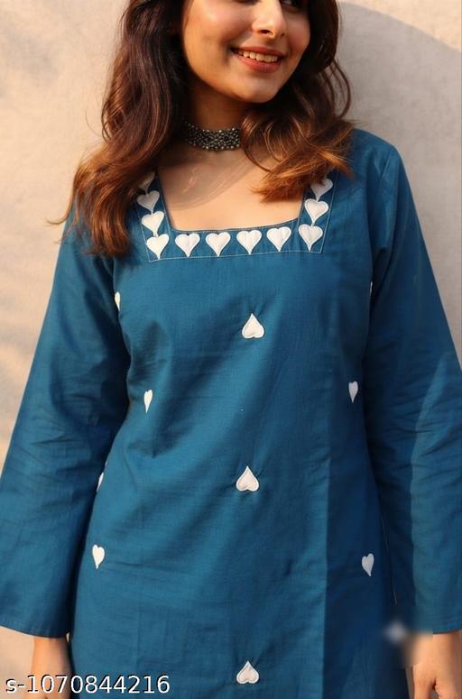 Women’s Blue Short Kurti with Beautiful Heart Embroidery Detailing, Designer Square Neckline, Stylish Flared Bell Sleeves & Comfortable Regular Fit – Trendy Ethnic Wear - Image 5