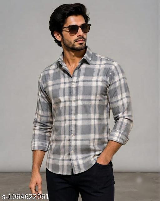 Men's Grey & White Checkered Cotton Blend Shirt | Full Sleeve Casual Shirt for Men | Regular Fit Everyday Wear - Image 6