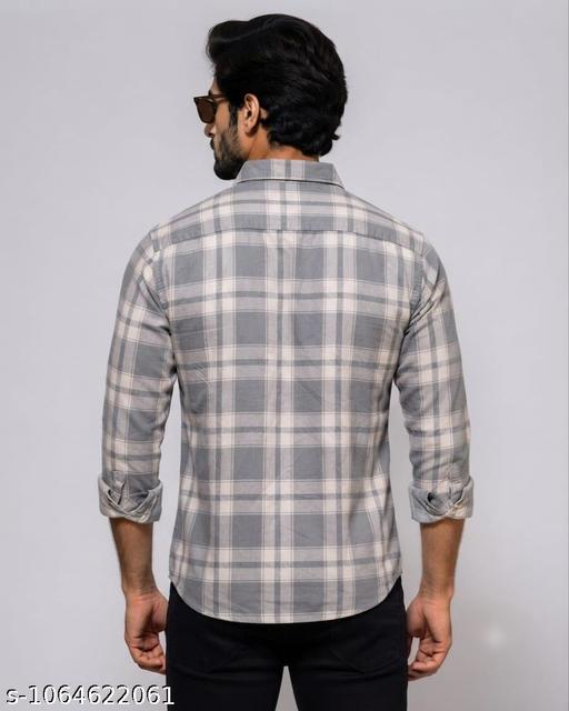 Men's Grey & White Checkered Cotton Blend Shirt | Full Sleeve Casual Shirt for Men | Regular Fit Everyday Wear - Image 3