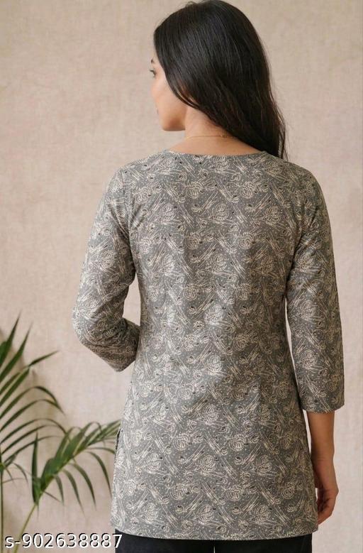 Pure Cotton Women Short Kurti || Cotton Blend Short Kurti with V Neck || daily wear || Printed kurti || office wear - Image 4