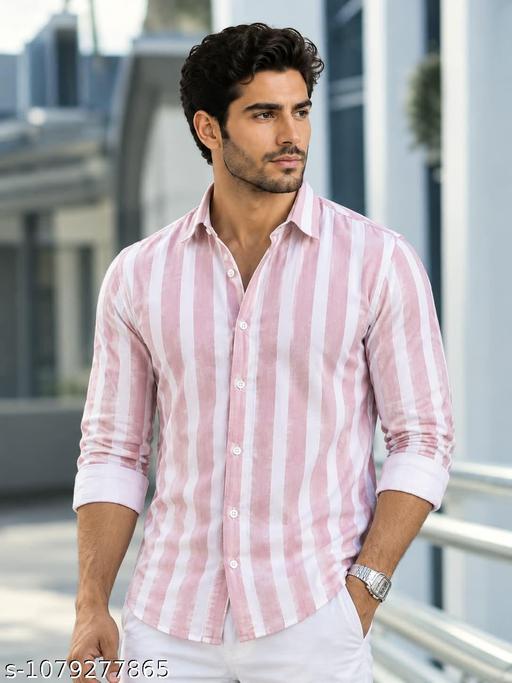 Men's Pink & White Striped Cotton Blend Shirt | Full Sleeve Regular Fit Casual Shirt for Men | Stylish Office, College & Party Wear - Image 6