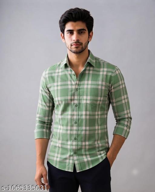 Men’s Premium Green Checked Full-Sleeve Casual Shirt - Image 2