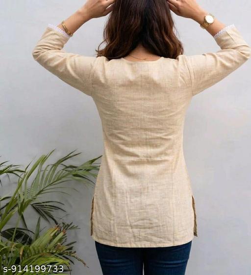 Women Ethnic Beige Kurti with Peacock Design Embroidery - Image 3