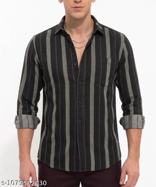 Men's Black & White Striped Cotton Blend Shirt | Full Sleeve Regular Fit Casual Shirt for Men | Stylish Office, College & Party Wear - Image 5