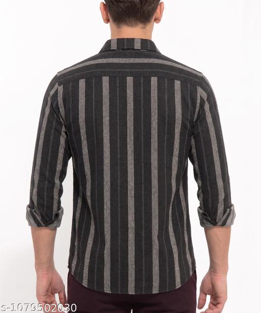 Men's Black & White Striped Cotton Blend Shirt | Full Sleeve Regular Fit Casual Shirt for Men | Stylish Office, College & Party Wear - Image 3