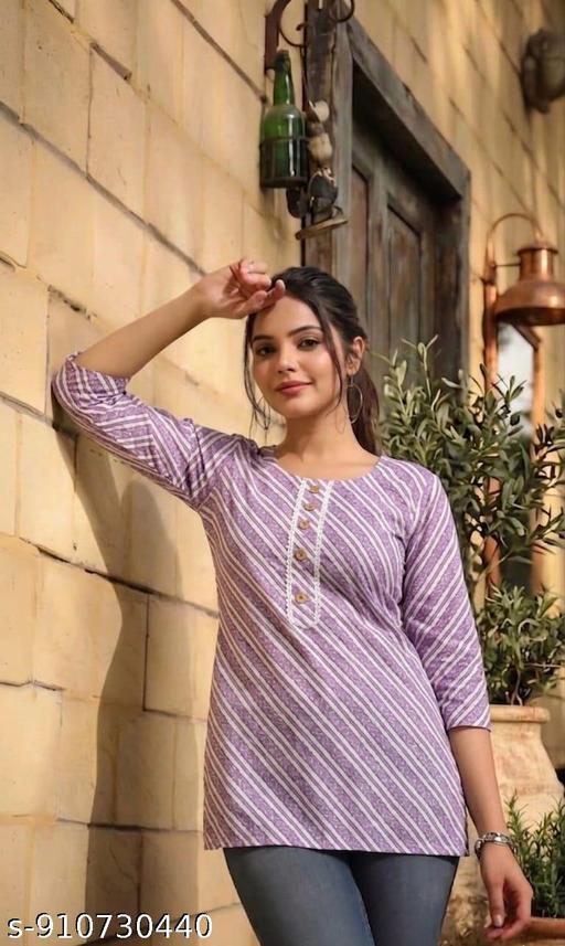 Women Lehariya Short Kurti// Cotton Kurti//Daily Wear//College Wear//Office Wear - Image 4