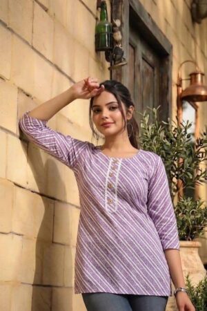 Women Lehariya Short Kurti// Cotton Kurti//Daily Wear//College Wear//Office Wear