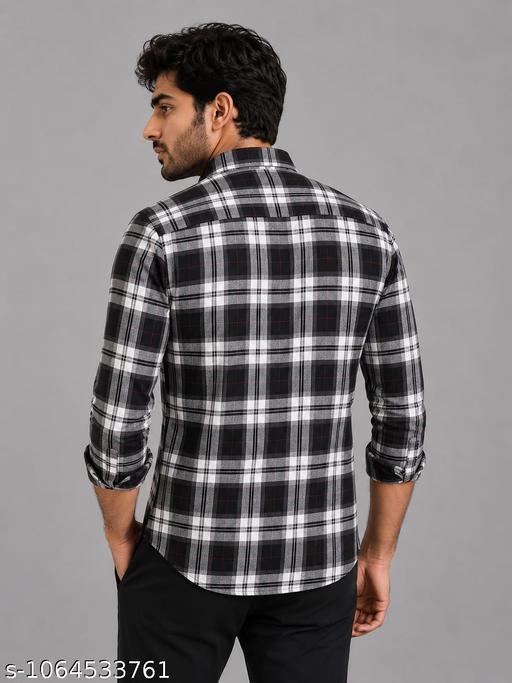Men’s Black, Grey & White Checkered Shirt | Stylish Full Sleeve Cotton Blend Shirt for Men | Men’s Black, Grey & White Checkered Full Sleeve Shirt | Comfortable Every Wear Shirt for Office, College, Casual & Party Wear - Image 3