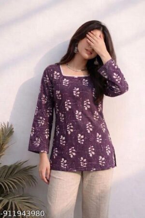 Women Purple Shorts kurti// Cotton Short Kurti// Daily Wear// Office Wear